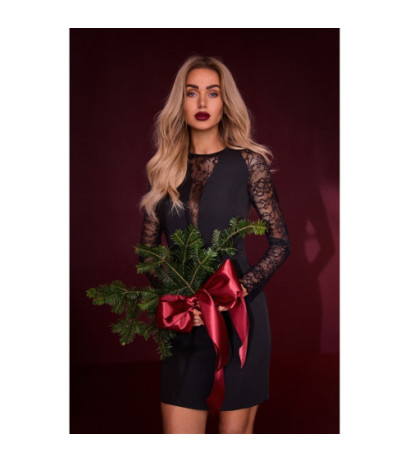 M838 Sukienka mini z koronkowymi rękawami - czarna