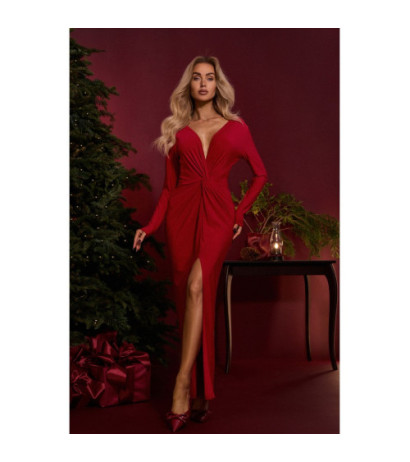 M840 Suknia z elastycznej dzianiny z przeplotem - czerwona