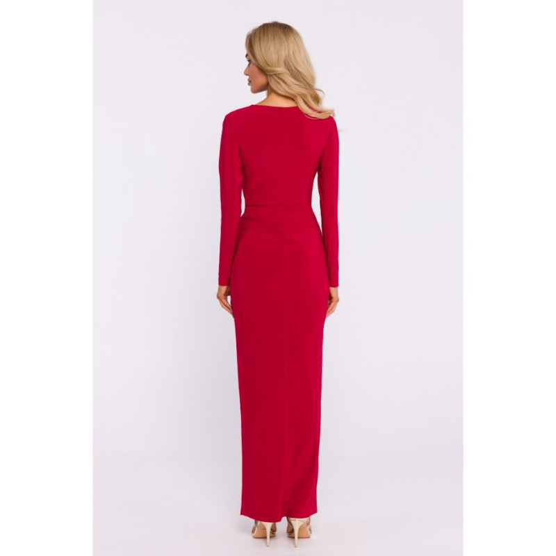 M840 Suknia z elastycznej dzianiny z przeplotem - czerwona