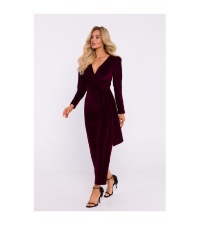 M828 Welurowa suknia wieczorowa maxi - bordowa