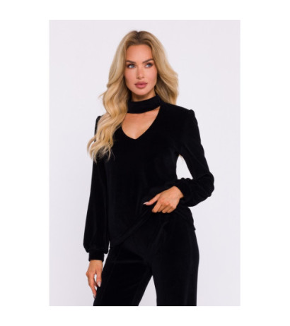 M831 Welurowa bluzka z dekoltem typu halter neck - czarna
