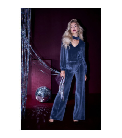 M831 Welurowa bluzka z dekoltem typu halter neck - grafitowa