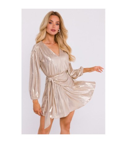 M832 Sukienka mini z wiązaniem na boku - szampańska
