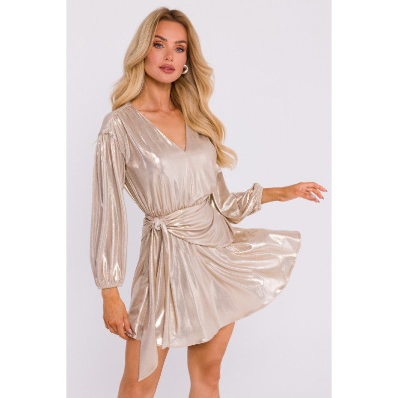 M832 Sukienka mini z wiązaniem na boku - szampańska
