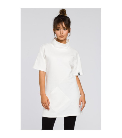 B051 Prosta kobieca tunika z półgolfem - ecru