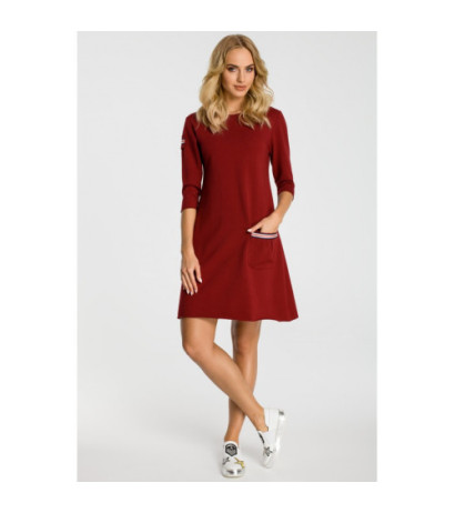 M343 Trapezowa sukienka z kieszenią - bordowa