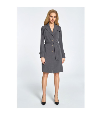 S094 Lekko taliowany płaszcz ze szlufkami - szary