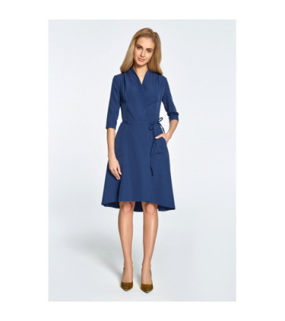 S099 Sukienka midi na zakładkę z tunelem - granatowa