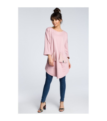 B064 Sukienka z wykładanymi kieszeniami - pudrowa