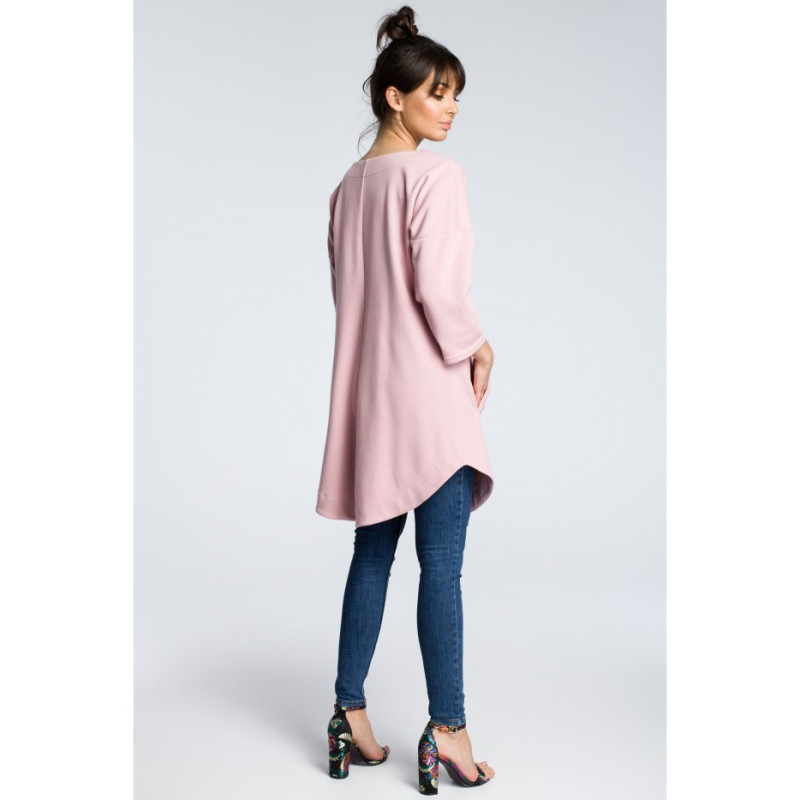 B064 Sukienka z wykładanymi kieszeniami - pudrowa