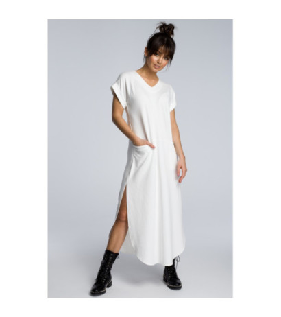 B065 Sukienka maxi z rozcięciami po bokach - ecru