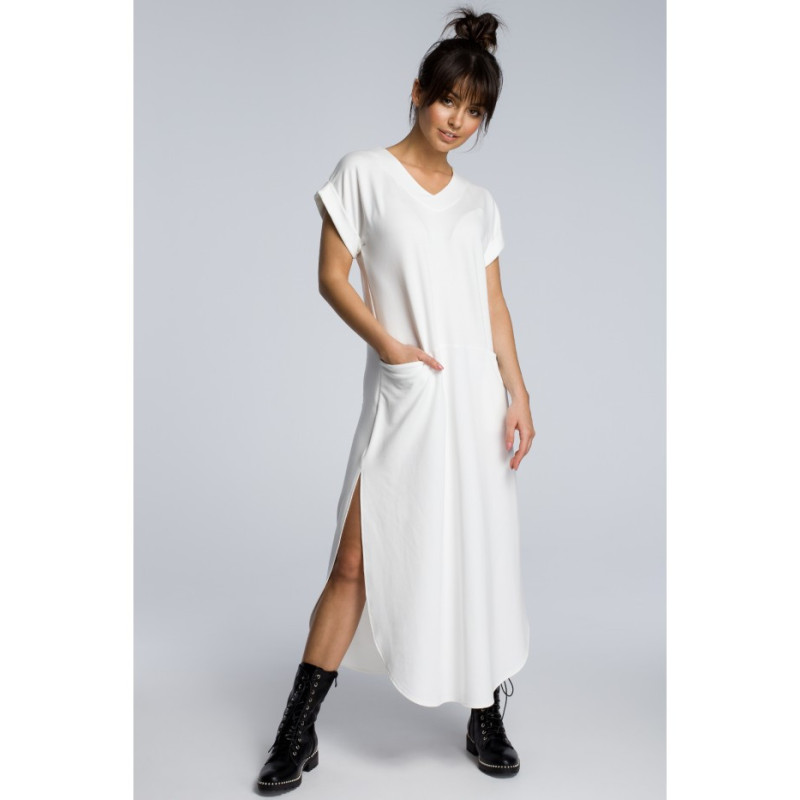 B065 Sukienka maxi z rozcięciami po bokach - ecru