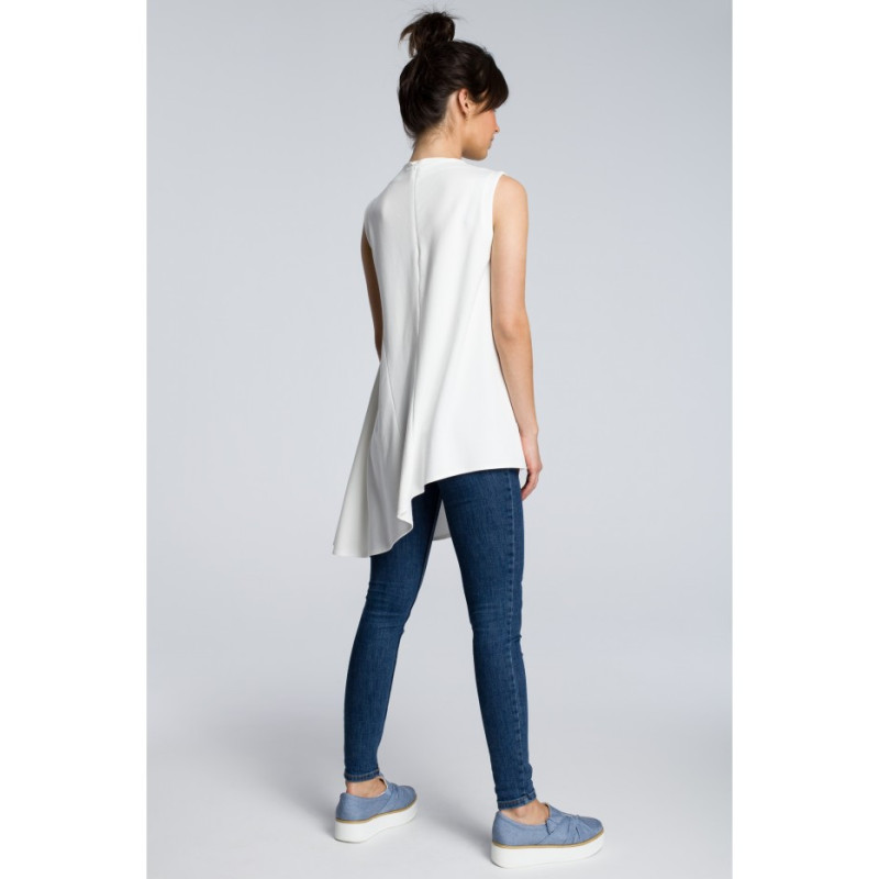 B069 Asymetryczna bluzka bez rękawów - ecru