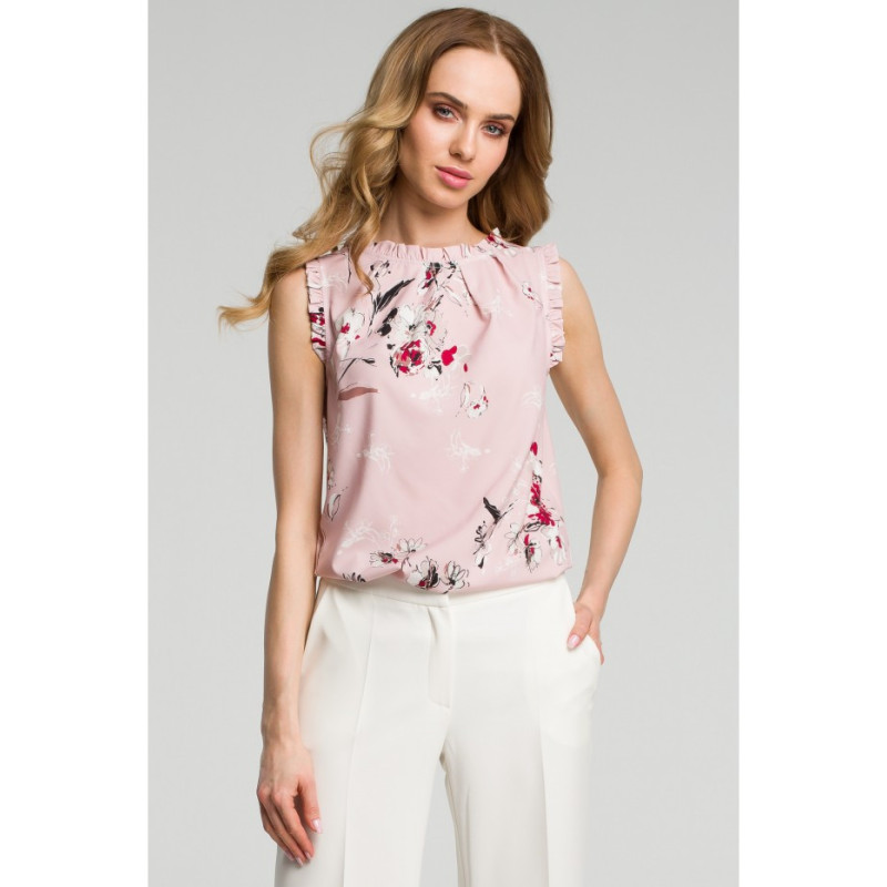 M384 Bluzka z falbankami - pudrowa