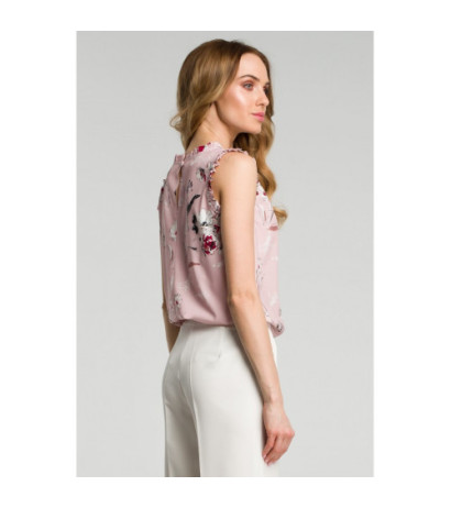 M384 Bluzka z falbankami - pudrowa