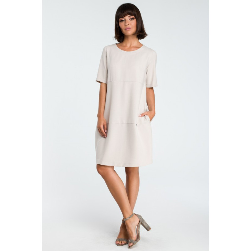 B082 Zwiewna sukienka bombka - beżowa