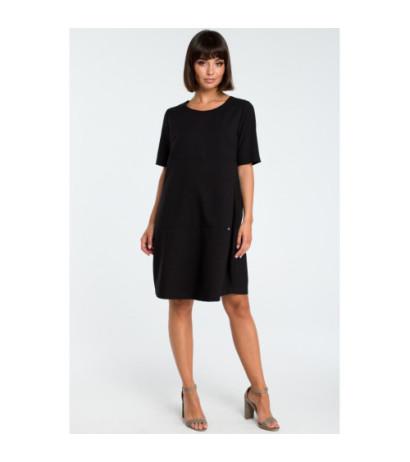 B082 Zwiewna sukienka bombka - czarna