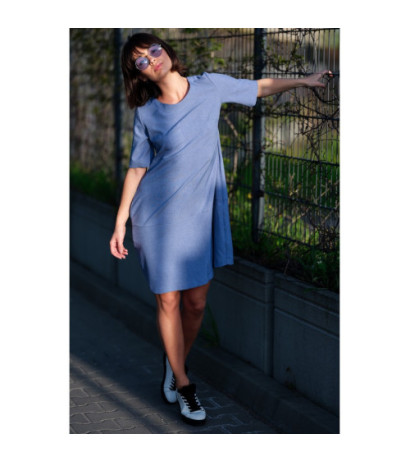 B082 Zwiewna sukienka bombka - niebieska