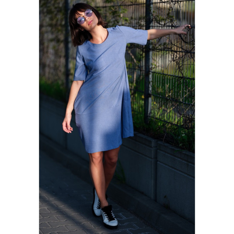 B082 Zwiewna sukienka bombka - niebieska