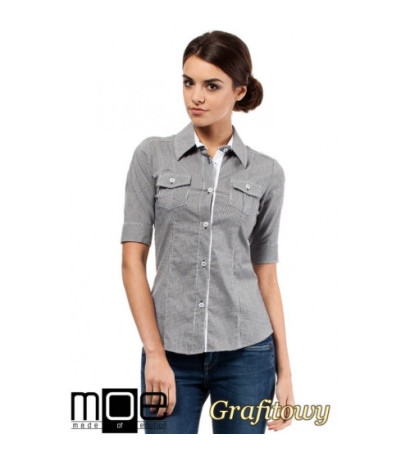 M027 Klasyczna taliowana koszula mankiety - grafitowa