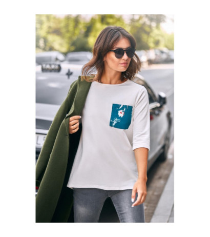 B095 Bluzka ze wstawkami w kwiaty - ecru