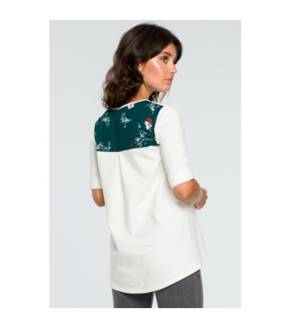 B095 Bluzka ze wstawkami w kwiaty - ecru