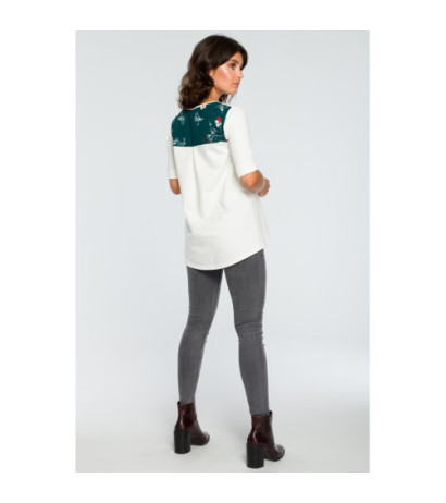 B095 Bluzka ze wstawkami w kwiaty - ecru