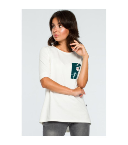 B095 Bluzka ze wstawkami w kwiaty - ecru