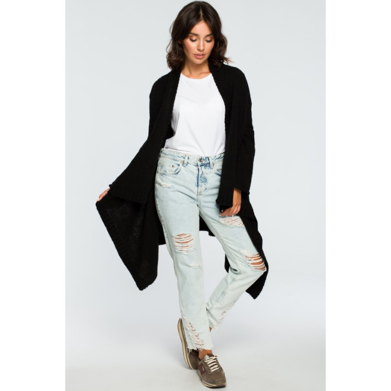 BK017 Kardigan z drapowaniem z przodu - czarny