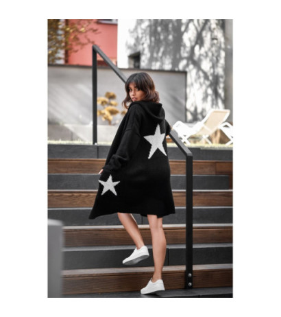 BK013 Niezapinany kardigan w gwiazdy - czarny