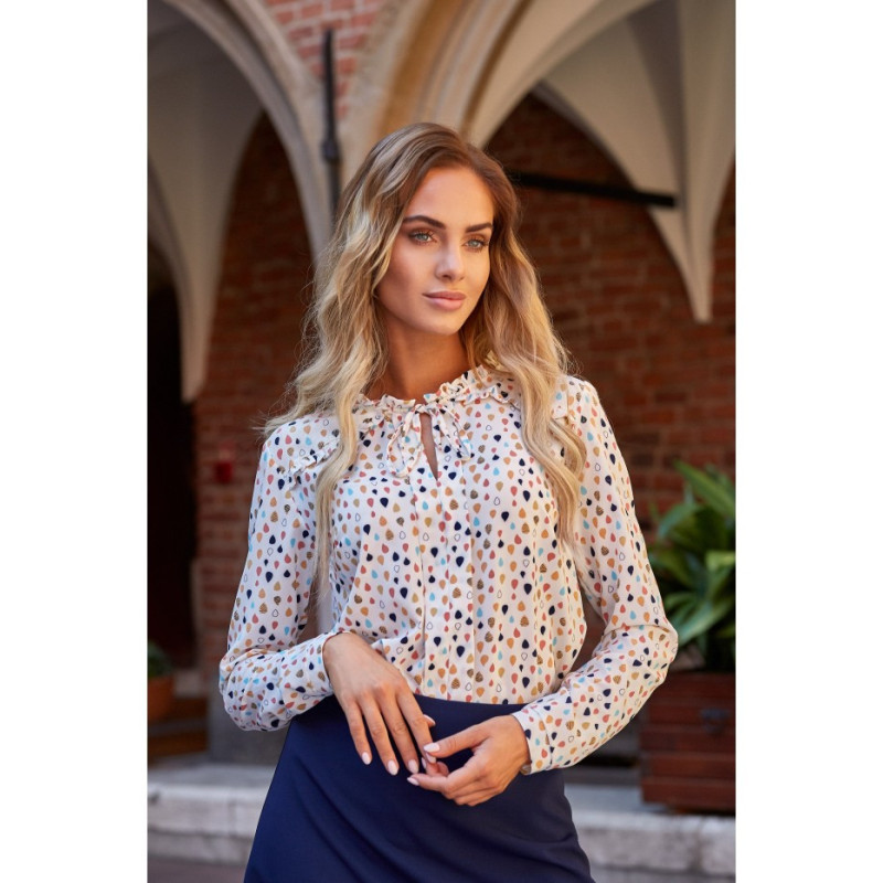 S134 Wiązana bluzka z długim rękawem - ecru