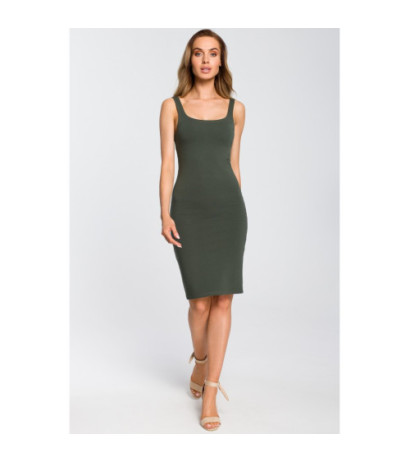 M414 Elastyczna sukienka na ramiączkach - militarno-zielona