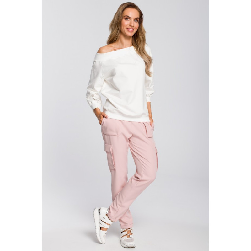 M425 Zwężane spodnie damskie z kieszeniami - pudrowe