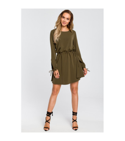 M426 Odcinana sukienka z długim rękawem - khaki
