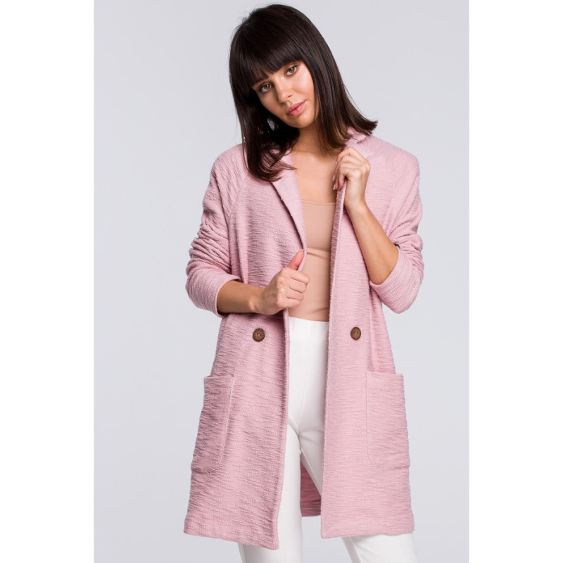 B099 Płaszcz na jeden guzik - pudrowy