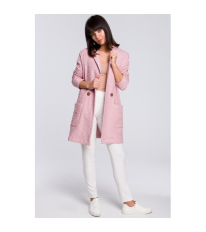 B099 Płaszcz na jeden guzik - pudrowy