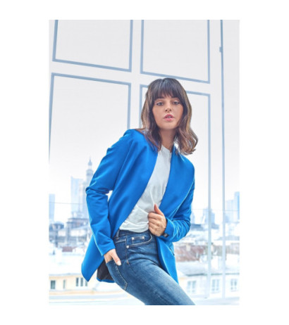 B103 Żakiet dzianinowy plus size bez zapięcia - chabrowy