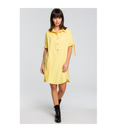 B112 Tunika z kołnierzykiem i wiązaniem - żółta