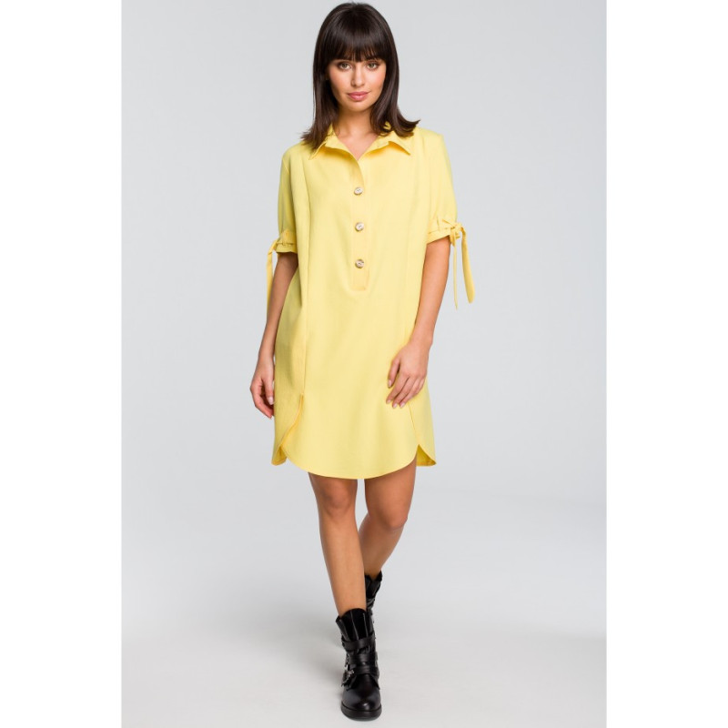 B112 Tunika z kołnierzykiem i wiązaniem - żółta