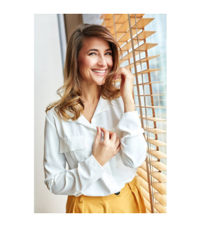 S144 Luźna bluzka koszulowa - ecru