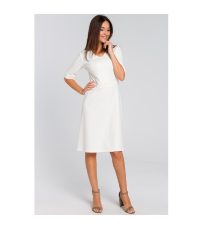 S153 Sukienka midi z krótkim rękawem - ecru