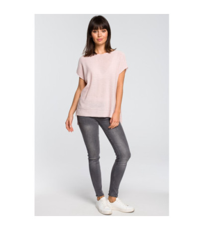 BK021 Sweter z dekoltem na plecach - różowy