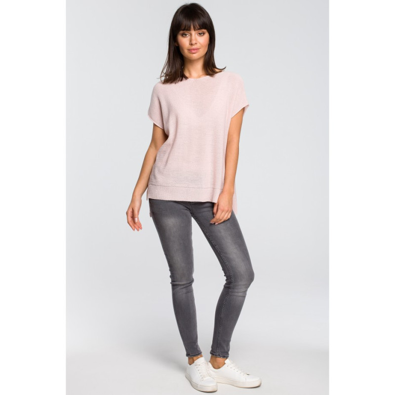 BK021 Sweter z dekoltem na plecach - różowy
