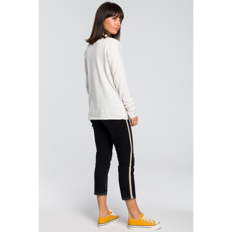 BK023 Krótki kardigan z kołnierzem szalowym - ecru