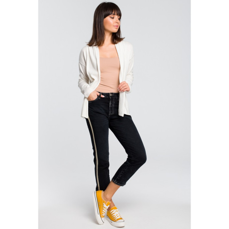BK023 Krótki kardigan z kołnierzem szalowym - ecru
