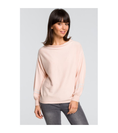 BK024 Sweter z szerokimi rękawami i lampasem - brzoskwiniowy