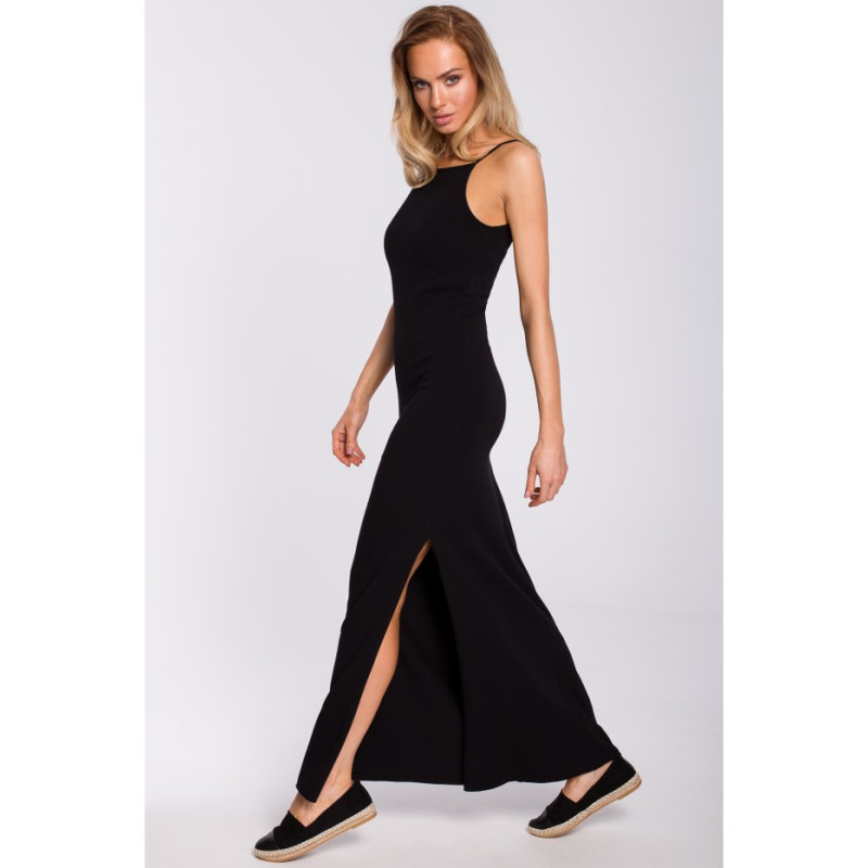 M432 Bawełniana sukienka maxi na ramiączkach - czarna
