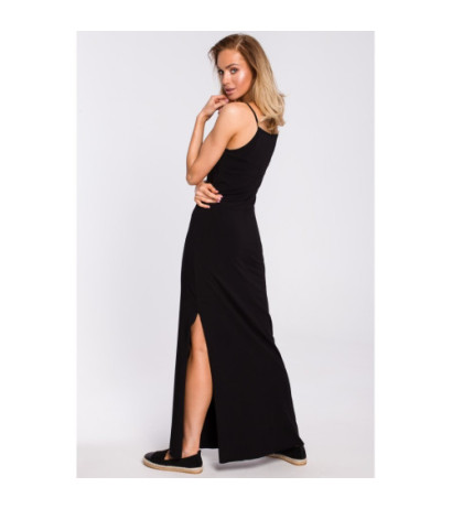 M432 Bawełniana sukienka maxi na ramiączkach - czarna