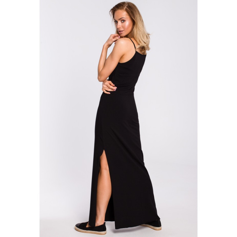 M432 Bawełniana sukienka maxi na ramiączkach - czarna