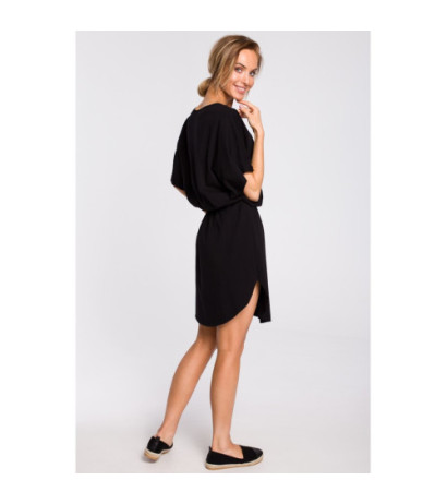 M433 Bawełniana sukienka mini z paskiem - czarna